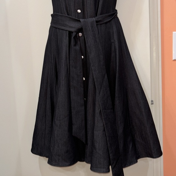 Calvin Klein Black Midi Dress Snap Buttons with Belt DENIM - Picture 4 of 10